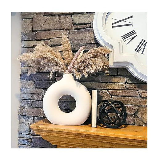 White Ceramic Donut Vase, 6 Inch Modern Flower Vase