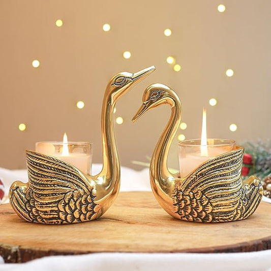 Golden Aluminium Swan Pair Candle Holder – A symbol of love, luck, and togetherness